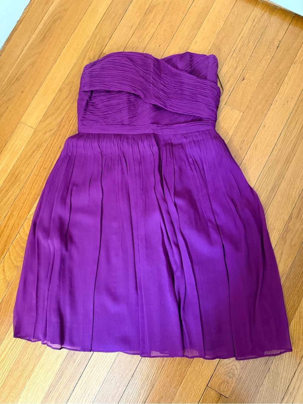 J. Crew Strapless Pleated Dress in Deep Plum